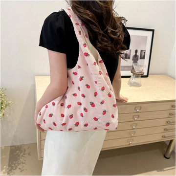 Xajzpa Large Capacity Shoulder Bag Fashionable and 2Beautiful Student Book Tote Bag Personalized and Minimalist Corduroy Shopping Bag